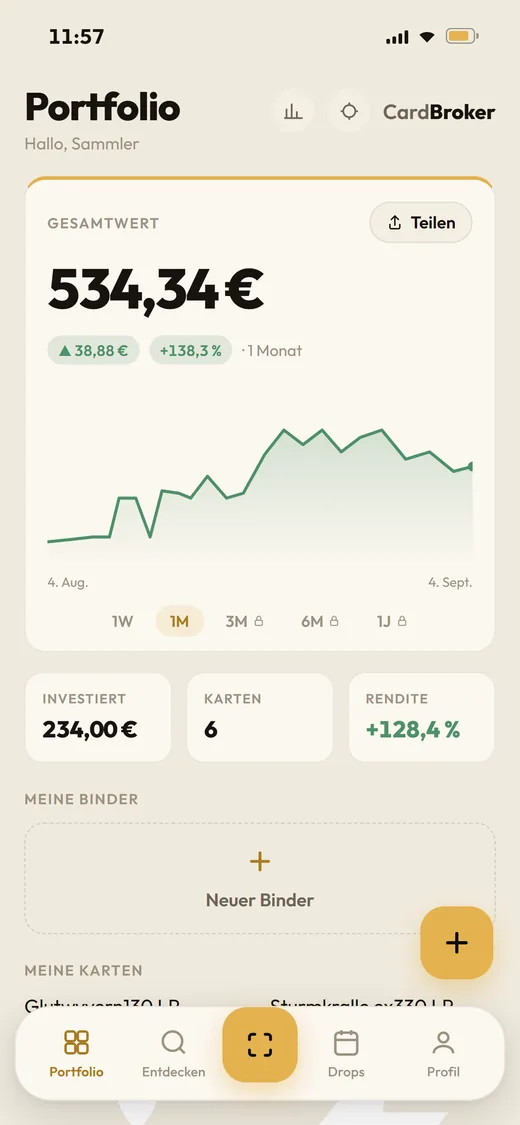 Portfolio mit Gesamtwert, Wertverlauf und Rendite